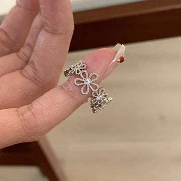 DAIIIBABYYY  -  Lace Flower Zircon Rings For Women Girls Simple Trendy Gentle Exquisite Creative Elegant Sweet Anniversary Jewelry Gifts